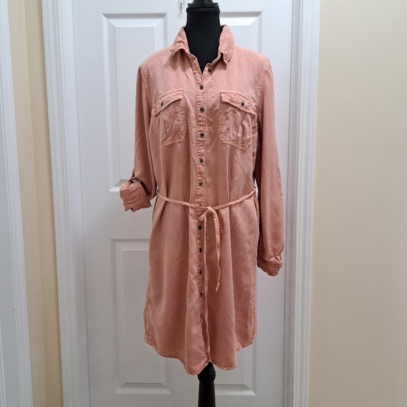 Parasuco Shirt Dress Women's Large Dusty Pink Peach Tencel Fabric Denim Look - Picture 1 of 11